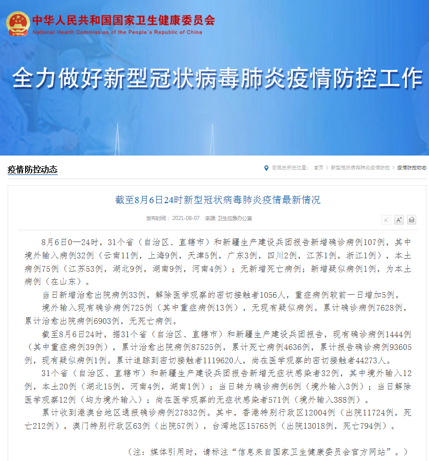 31省份新增本土病例107例/31省份新增本土确诊